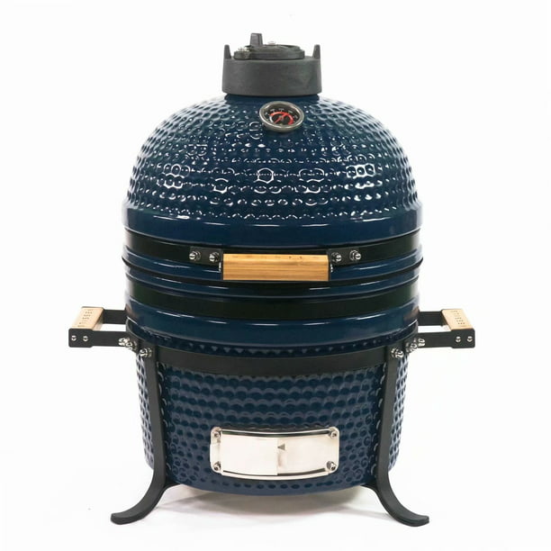 VIK 15 Inch Kamado Ceramic Charcoal Egg Grill, Multifunctional Outdoor Grill for BBQ, Camping Picnic, Blue -