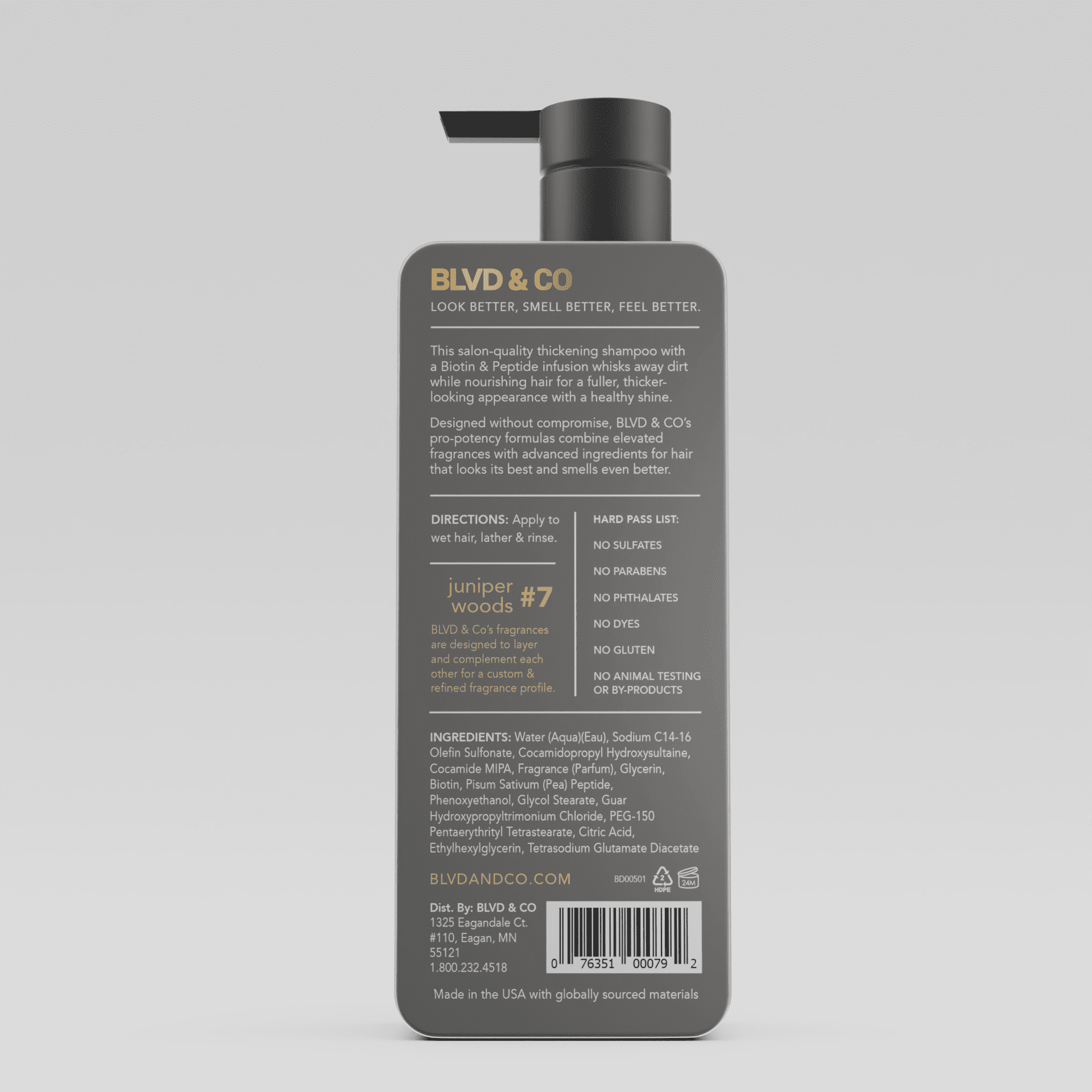 BLVD & CO Men’s Thickening Shampoo with Biotin & Peptides, Volumizing, Sulfate-Free, Clean Ingredients