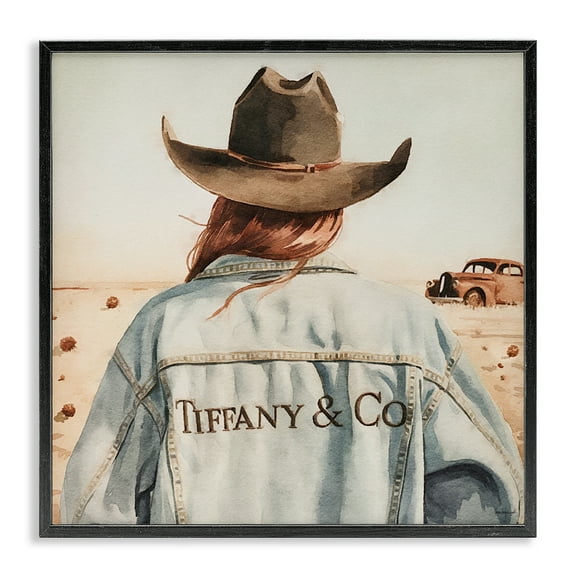 Stupell Industries Trendy Brunette Cowgirl People Painting Black Framed Art Print Wall Art, 12 x 12