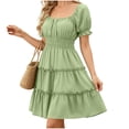 thumbnail image 3 of Dresses for Women 2026 Summer Off Shoulder Ruffle Mini Dress Casual A Line Dress Solid Ladies Short Dress, 3 of 10