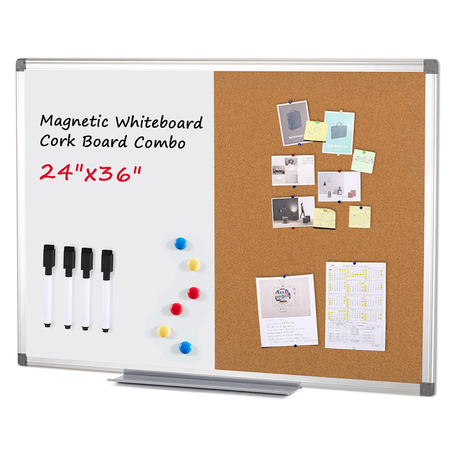 SWANCROWN Combination Board Whiteboard Cork Board Combo 36 x 24 in
