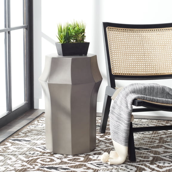 SAFAVIEH Klaudia Outdoor Patio Concrete Accent Table, Dark Grey