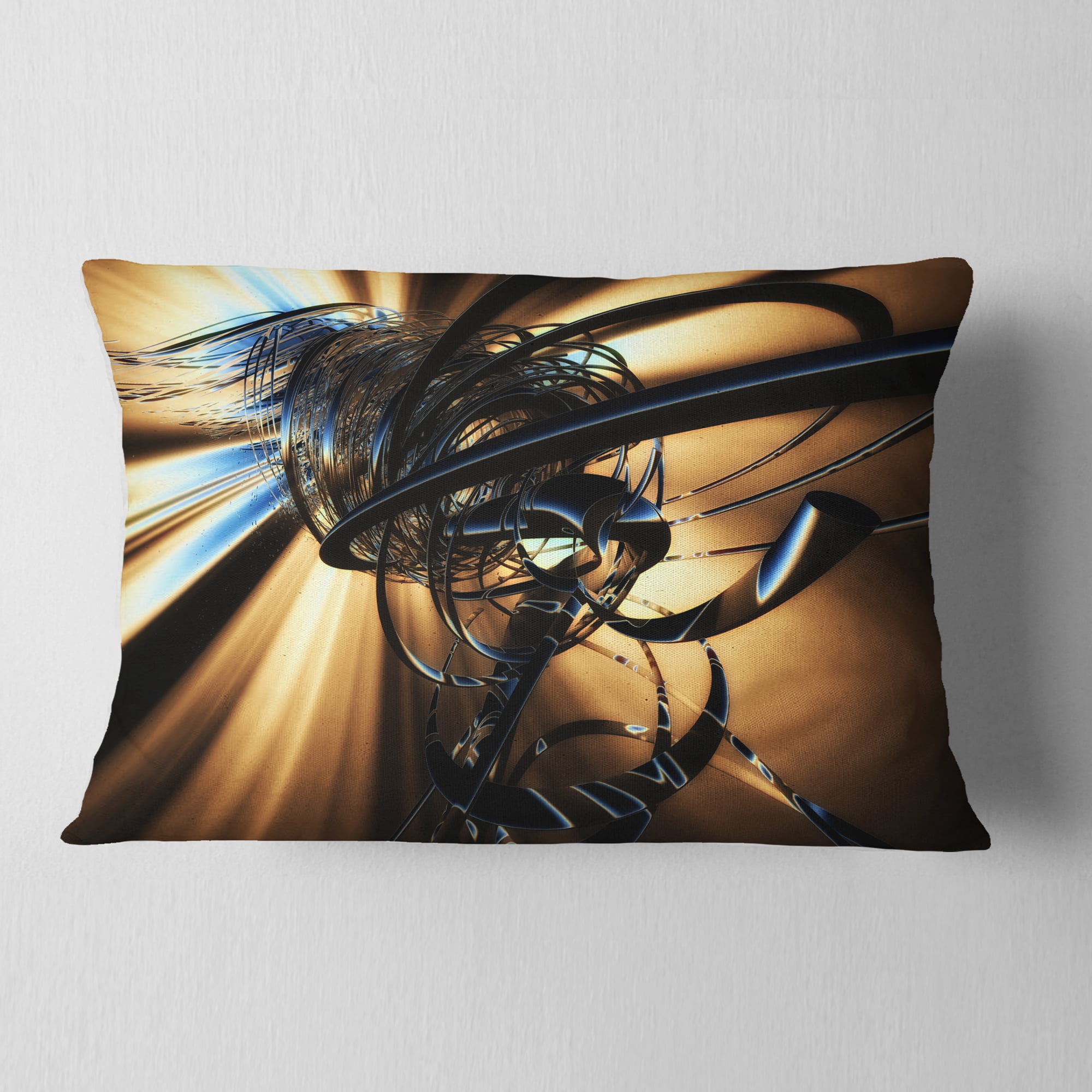 Designart Fractal 3D Dark Brown Tangle - Contemporary Throw Pillow - 12x20