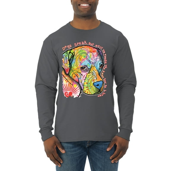 Neon Lab Dog Lover Shirt | Labrador Dogs Speak To Those Who Listen | Dean Russo Art Animal Lover Mens Long Sleeve Shirt, Charcoal, XX-Large