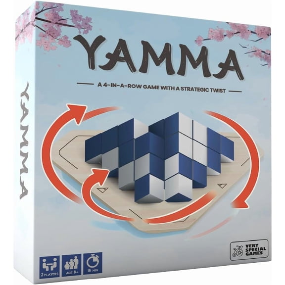Yamma 4-in-a-Row Game with Wooden Spinning Board, 3D Visual Strategy Experience for Ages 12 , a Quick and Clever Challenge Ideal for Families, Teens, and Casual Players