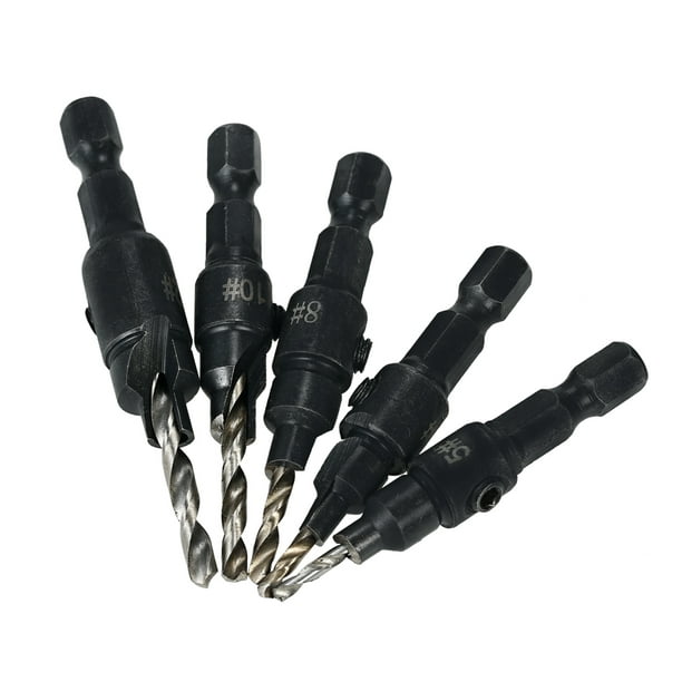 5pcs HSS Countersink Drill Cone Bit Set 1/4 Hex Shank Quick Change Taper  Drill for Woodworking Screw Carpentry Reamer Chamfer Milling 