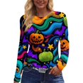 thumbnail image 5 of Yuaguia Women Halloween Pumpkin Star Print Long Sleeve T-Shirt, Spooky Side Split Crewneck Casual Autumn Fall Top for Daily Wear, Work, and Holiday Parties, Multicolor 3XL, 5 of 6