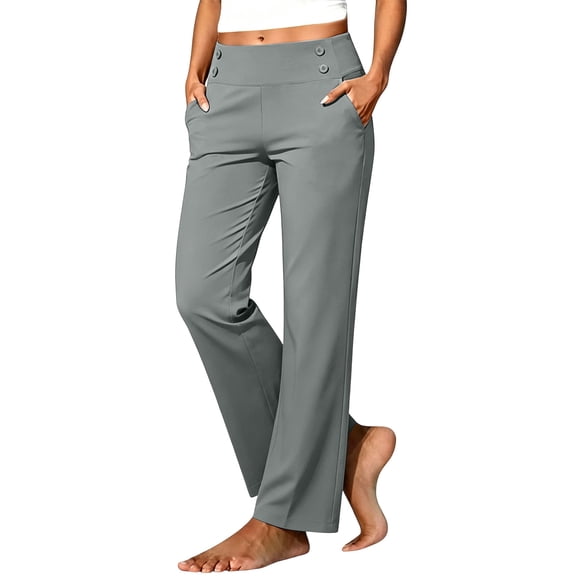 High Waisted Yoga Pants for Women Elastic Casual Work Golf Stretchy Trousers with Pockets