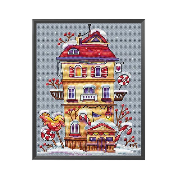 Cuadros Decorativos 11CT completo punto de cruz cabaña de invierno estampado DIY Kits de bordado artesanías de algodón Tmvgtek embutido en tela
