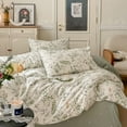 thumbnail image 2 of Floral Duvet Cover Queen Size 100% Cotton Reversible Green Botanical Leaf Printd on White Comforter Cover 3 Pieces Soft Breathable Spring Cottagecore Bedding Set with Zipper Closure, 2 of 6