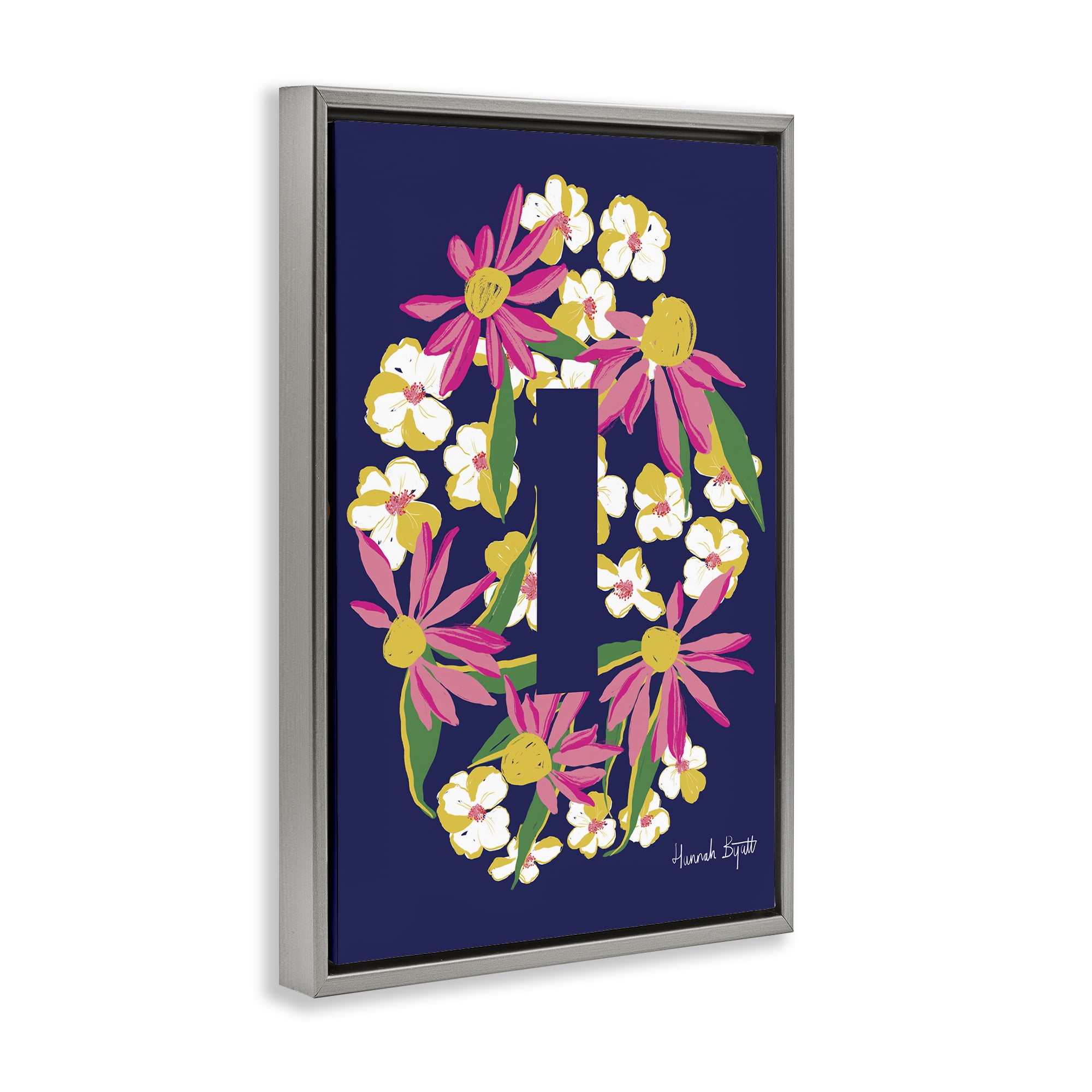 Stupell Industries Floral Bloom Letter I Botanical & Floral Painting Gray Floater Framed Art Print Wall Art, 21 x 31