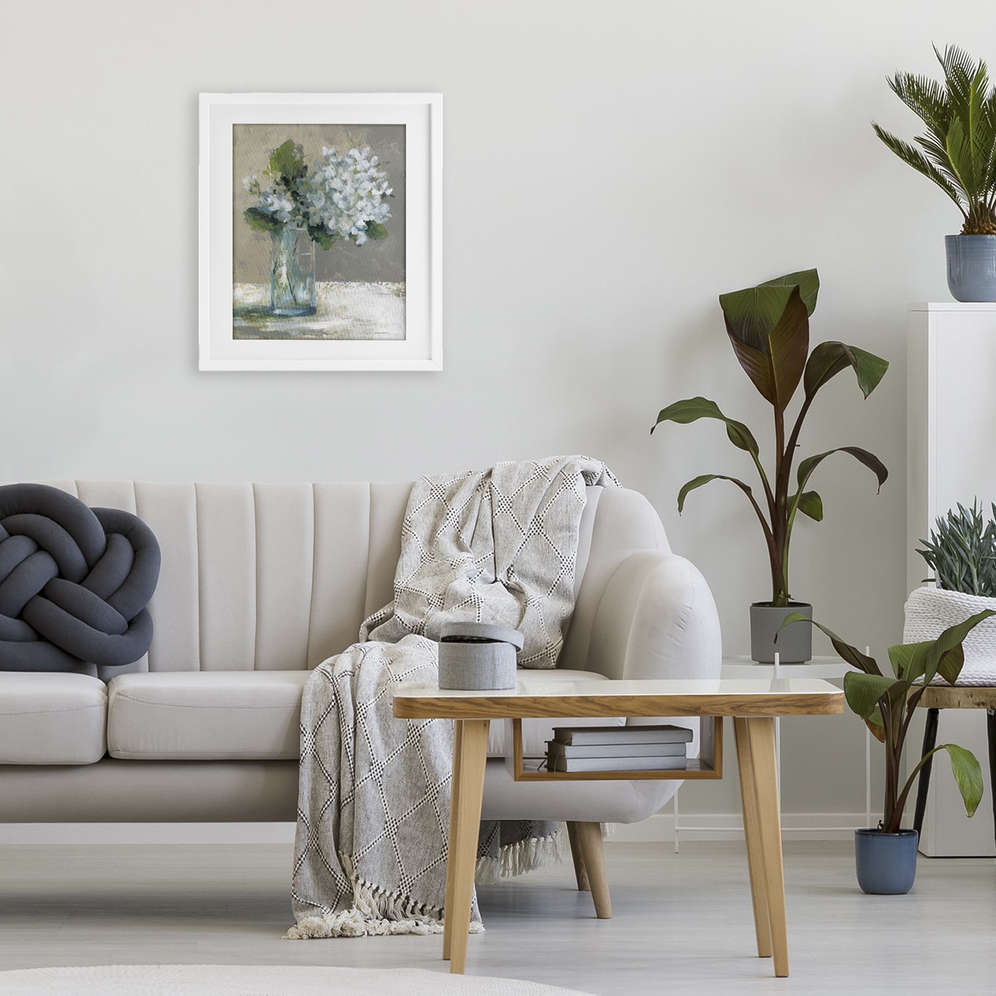 Stupell Industries Serene White Hydrangeas in Glass White Framed Print Under Glass, design by Carol Robinson