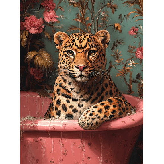 Leopard in Bathtub Canvas Art Print，Suitable for Bathroom Decor，Bedroom Decor，Living Room Decor，Spa Decor，Powder Room Decor
