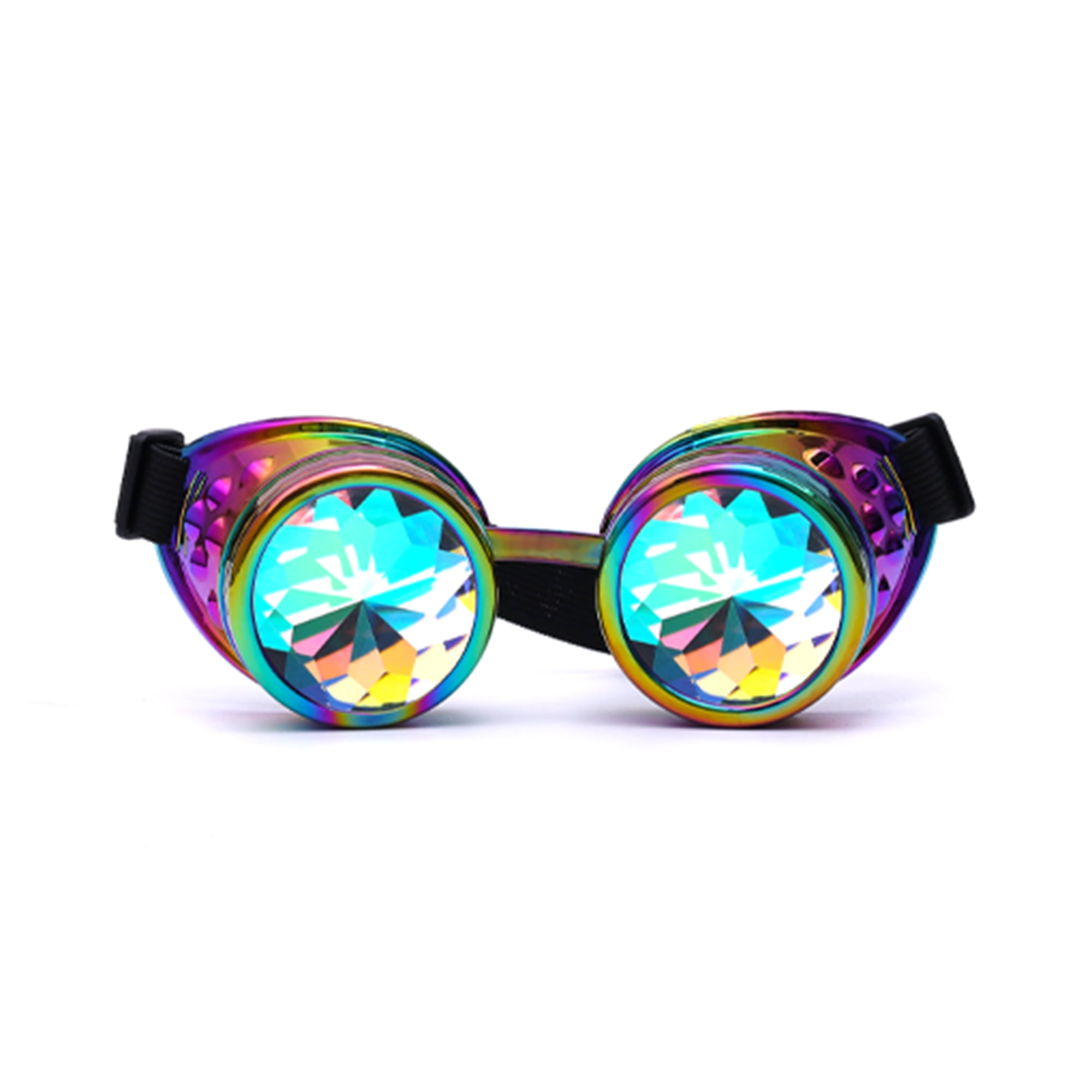 DODOING Rivet Steampunk Goggles Kaleidoscope Glasses with Double Color Lenses&Ocular Loupe Vintage Retro Welding Punk Gothic Cosplay Goggles Rainbow Rave Prism Diffraction Eyewear 
