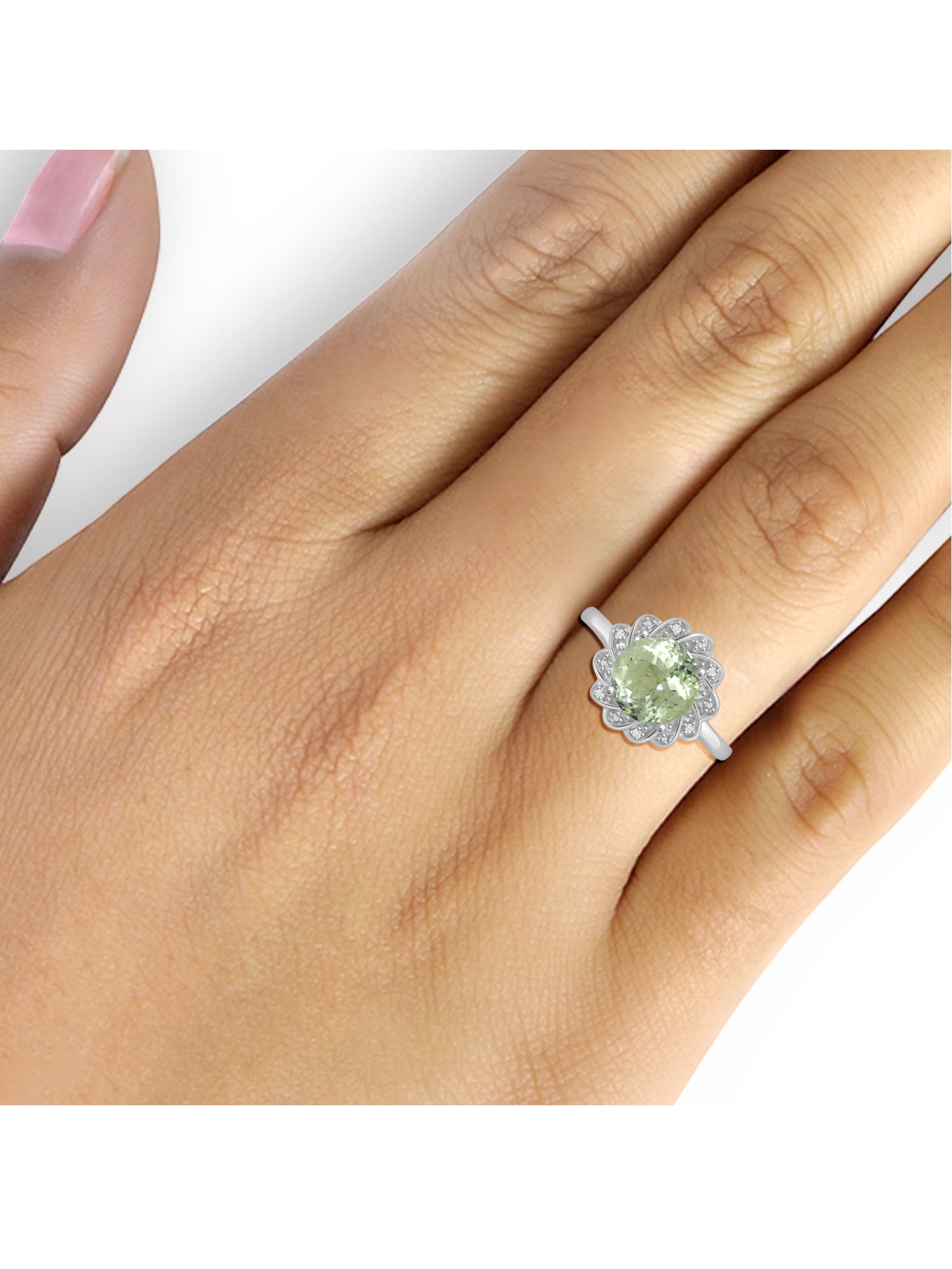 JewelersClub Green Amethyst Ring Birthstone Jewelry – 2.50 Carat Green Amethyst 0.925 Sterling Silver Ring Jewelry with White Diamond Accent – Gemstone Rings with Hypoallergenic 0.925 Sterling Silver