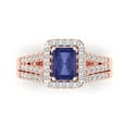 thumbnail image 2 of 1.57 ct Brilliant Emerald Cut Tanzanite 18K Rose Gold Halo Solitaire with Accents Engagement Bridal Wedding Ring Band Set size 8, 2 of 7