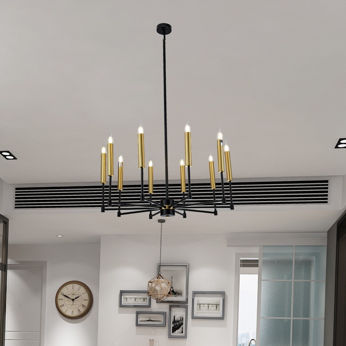 Mizba 29.1 in. 10-Light Indoor Black and Gold Finish Chandelier with Light Kit