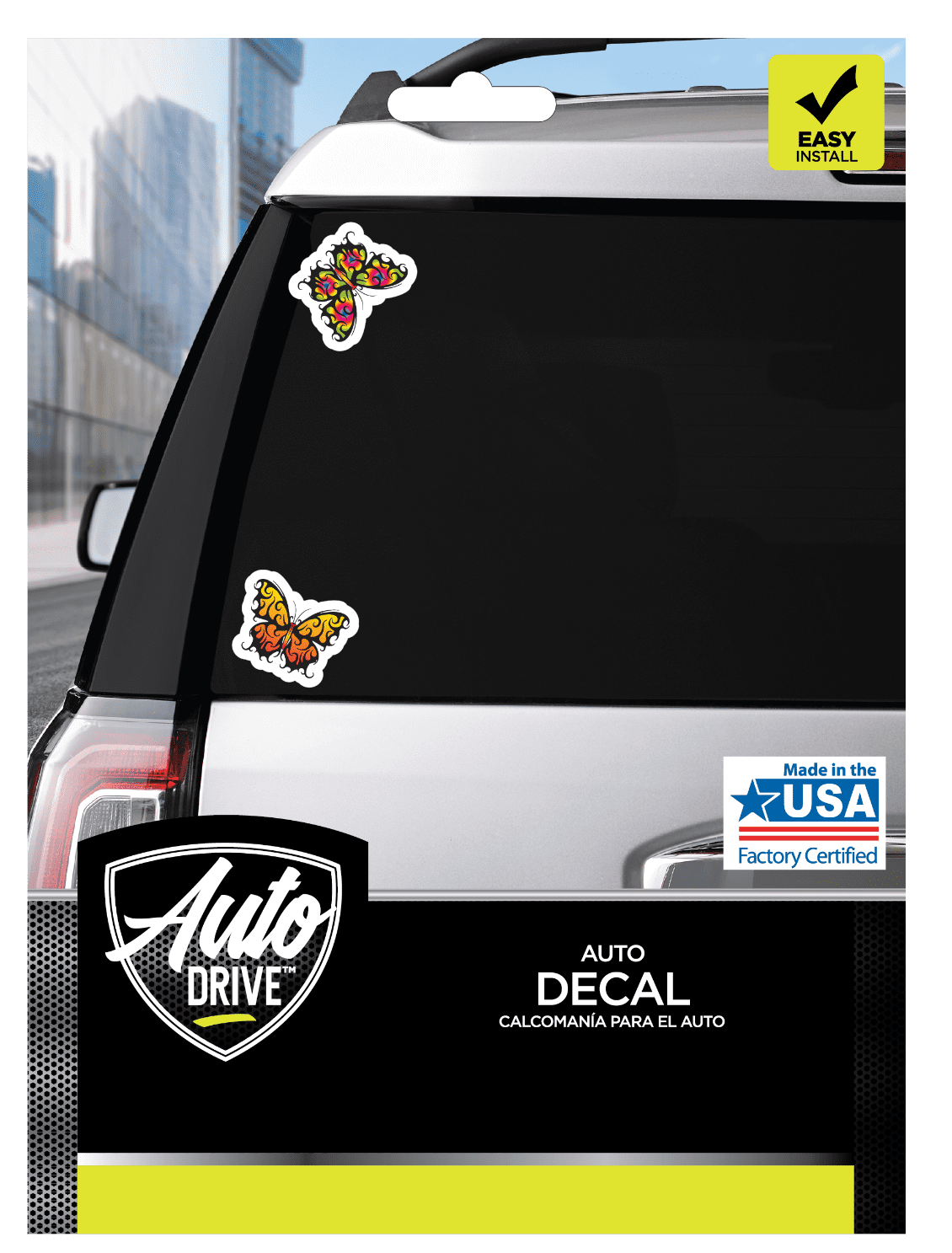 Auto Drive Tribal Butterfly Vinyl Automotive Decal Kit, 4.5” x 4.5”, 2 Piece Set