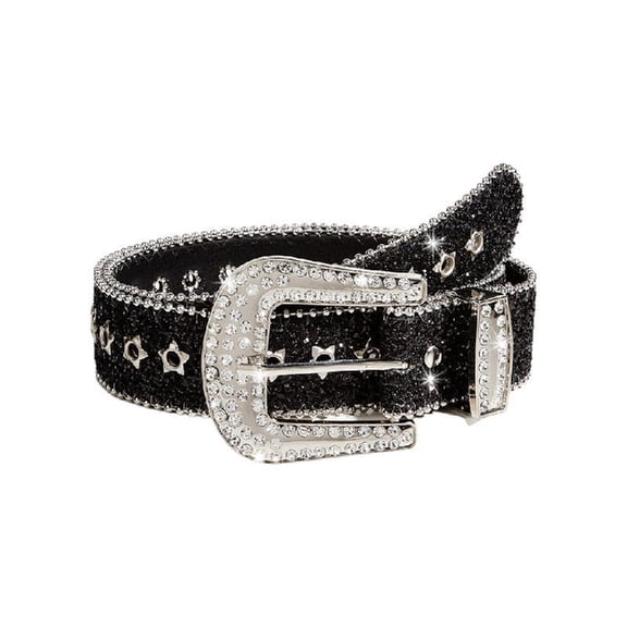 Yokua Rhinestone Buckle Belt for Adult Full Sequins Belt for Jeans Cowboy Cowgirl