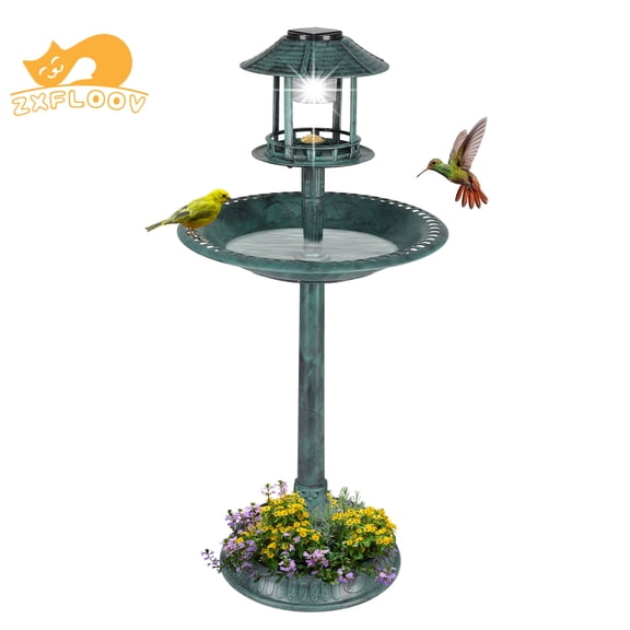 Charming 51*51*106cm Plastic Round Birdbath with Solar Light – Durable Dark Green Garden Decor for Birds