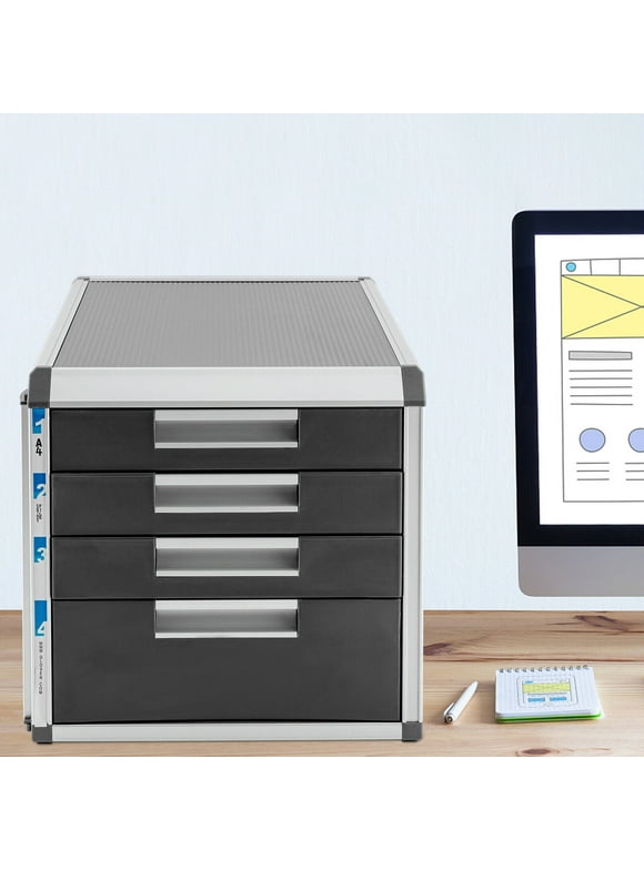 4-Drawer Desktop Storage Cabinet Desktop File Cabinet with Labels Lock Office