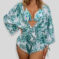 thumbnail image 2 of Gibobby Trajes de Baño Mujer Completo Traje de baño para mujer de manga larga de piezas de malla en la cintura con cordón estampado Split Bikini traje de(Verde,CH), 2 of 4