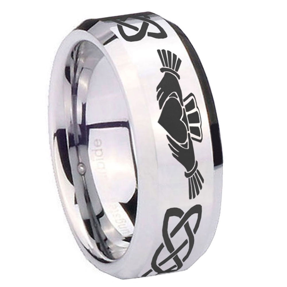 RATUNGSTEN 8mm Tungsten Irish Ring, Bevel Edges Black Tungsten