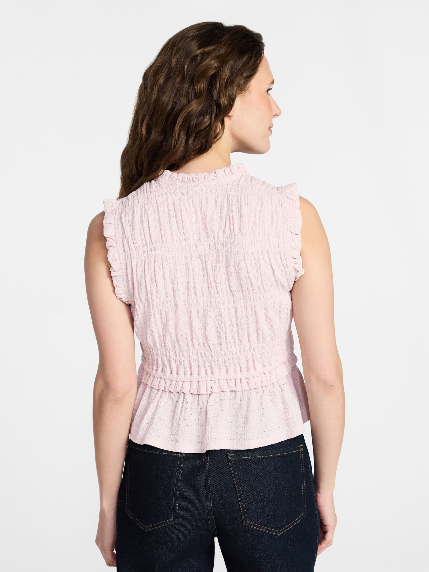 Time and Tru Women's Textured Tie Front Top, Sizes XS-XXXL