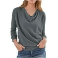 thumbnail image 3 of Loopsun Womens Fall Tops, Long Sleeve T Shirts for Women, Women Loose Fashion Casual Solid Long Sleeve Pleated Collar Pullover Top Dark Gray, S, 3 of 5