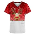 thumbnail image 4 of LSLJS Christmas Blouse de Noël à Manches Courtes Col en V avec Poches Imprimées pour Femmes, Scrub Tops, 4 of 5