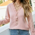 thumbnail image 5 of Gibobby Suéter Abrigo Mujer O cuello largo Sudor de manga Casual Solid Color Button Sweater ruffled de punto Pullover (Rosa, S), 5 of 5