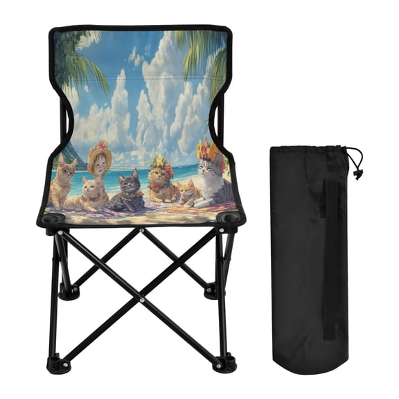 YAZAOO Camping Chairs Modern Cats on Tropical Beach Pattern Folding chair