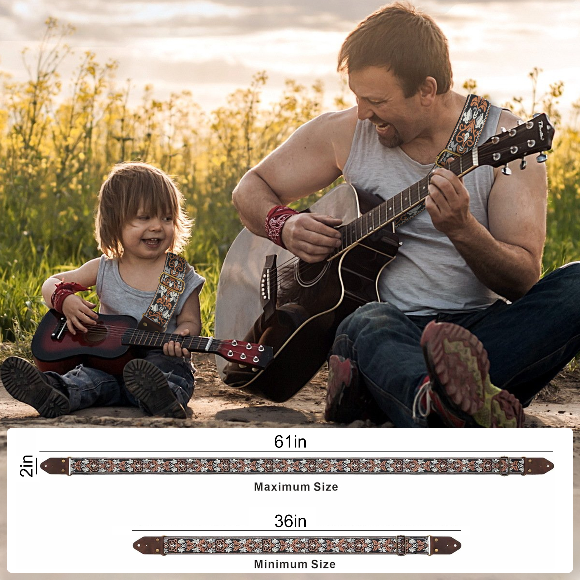 EEEkit Cotton Embroidery Guitar Strap with Picks photo 5