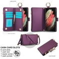 thumbnail image 3 of ELEHOLD For Samsung Galaxy S21 Ultra Phone Case Leather Crossbody Zipper Card Wallet Flip Case Kickstand Cover, with Ring Holder,Full Body Protection-Deeppurple, 3 of 7