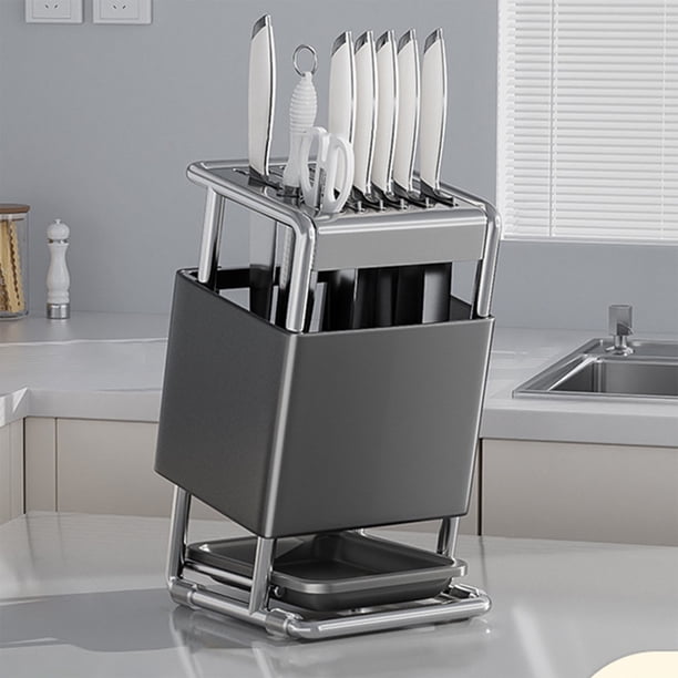 Organizador de Cuchillos de Acero Inoxidable - Soporte Multiranura de Acero Inoxidable 304 para Encimera o Pared con Orificios de Drenaje, En Blanco o Negro.