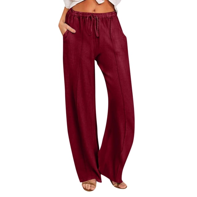 Diufon Knit Womens Lounge Pants Solid Color Wide Leg Pants Elastic Waist Drawstring Pants with Pockets