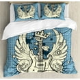 thumbnail image 1 of Guitar Duvet Cover Set King Size, Rock n Roll Composition Crown Wings Skulls Stars on Retro Grunge Backdrop, Decorative 3 Piece Bedding Set with 2 Pillow Shams, Pale Blue Ivory Black, by Ambesonne, 1 of 3