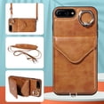 thumbnail image 4 of for iPhone 7 Plus/8 Plus PU Leather Back + TPU Frame Rugged Case, Classic 360 Rotating Ring Kickstand Card Slots Shoulder Strap Drop Protective Slim Fit Shockproof Phone Case Cover, Brown, 4 of 12