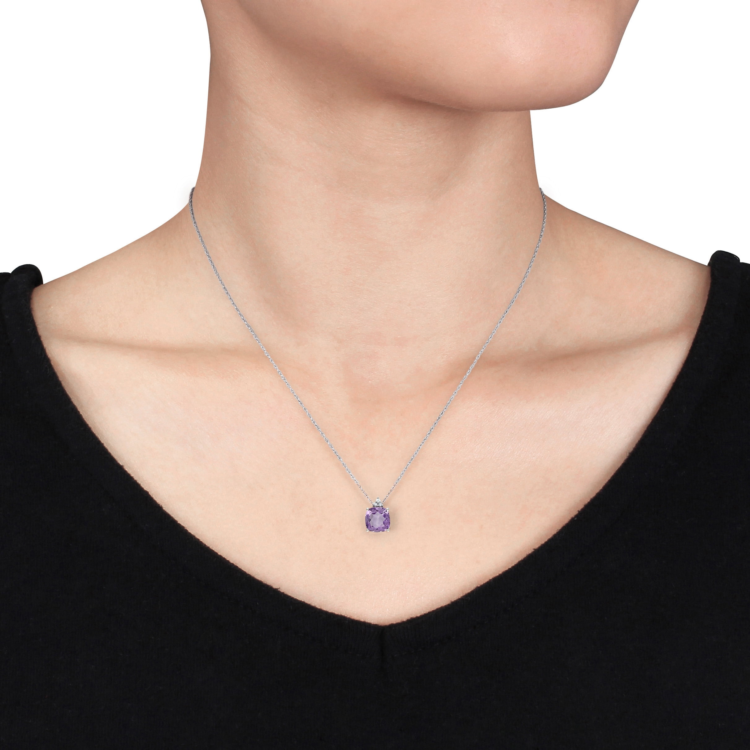 Everly Women's 1 3/4ct TGW Amethyst and Diamond Accent 10k White Gold Solitaire Pendant with Chain