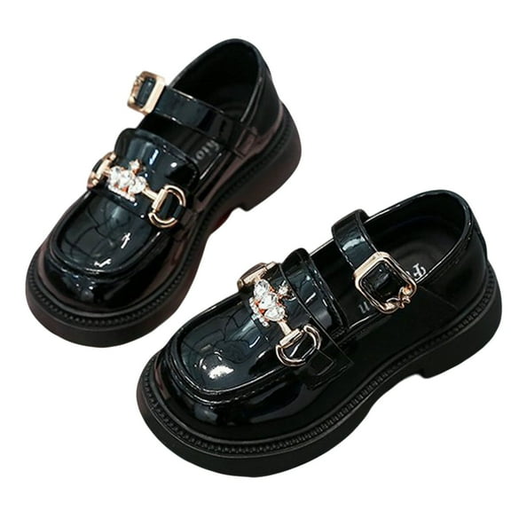 Ugoldhm Girls Loafers Patent Leather Dress Shoes Adjustable Laces School Uniform Flats British Oxfords Style