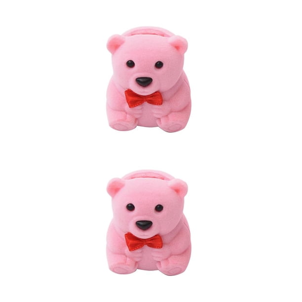 Qarigey Mini cajas de regalo de joyería de oso lindo de 3 colores para anillos y pendientes pequeños, collar con colgante rojo 2Conjunto