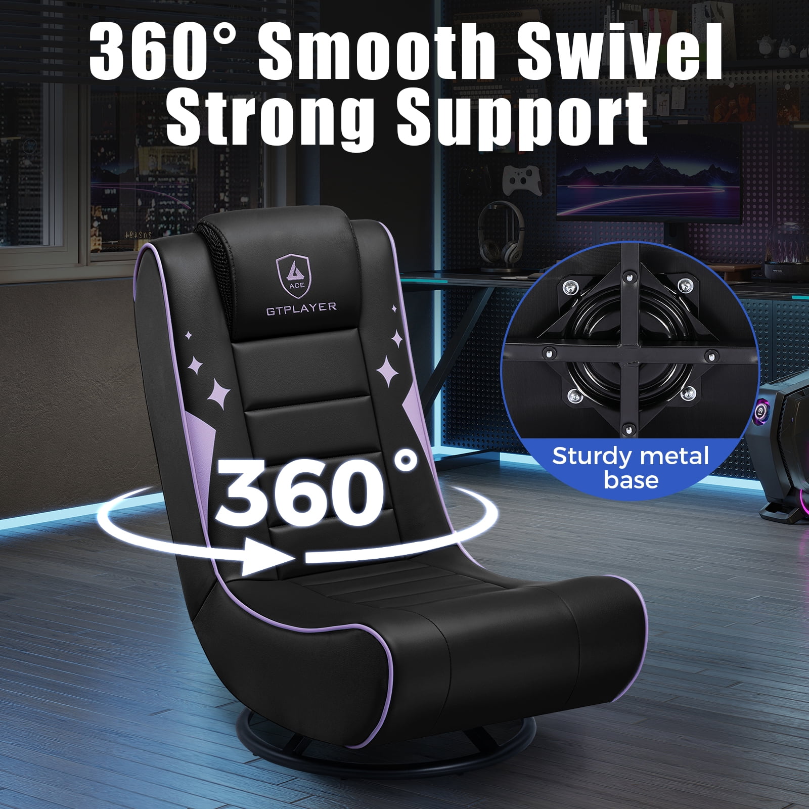 GTPLAYER Swivel Floor Gaming Chairs with Foldable Backrest for Teens,, Purple