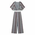 thumbnail image 7 of Mifsaly Vacation Outfits for Women 2 Piece Set Striped Short Sleeve V Neck Wrap Crop Top and Flowy Wide Leg Pants Loose Casual Boho Beach Clothes with Pockets Black,L, 7 of 7