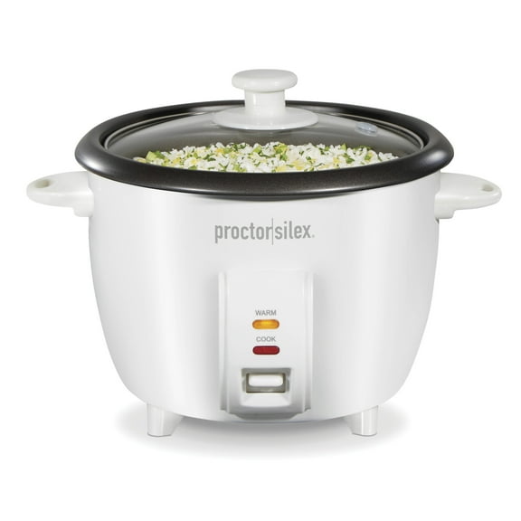 Proctor Silex 10 Cup Rice Cooker & Food Steamer with Steam & Rinse Basket, White