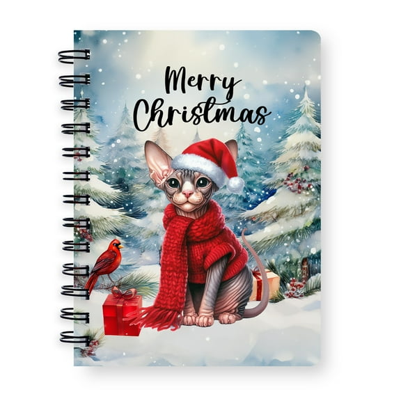 Merry Christmas Sphynx Enjoys Catmas Winter Xmas Holiday Spiral Bound Journal Cat Lover Kitten Owner Gifts Idea 5x7in Spiral Notebook - 02022