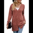 thumbnail image 1 of Cárdigan de Punto Suave para Mujer, Moda Otoño 2025, Abrigo de Larga Abierto con Bolsillos. Rojo Ladrillo L, 1 of 9