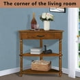 thumbnail image 4 of MIDOQIN Corner Table, Wood Corner Desk with Storage Drawer, Corner Bar Accent Table with Solid Wood Metal Frame for Small Spaces, 4 of 12