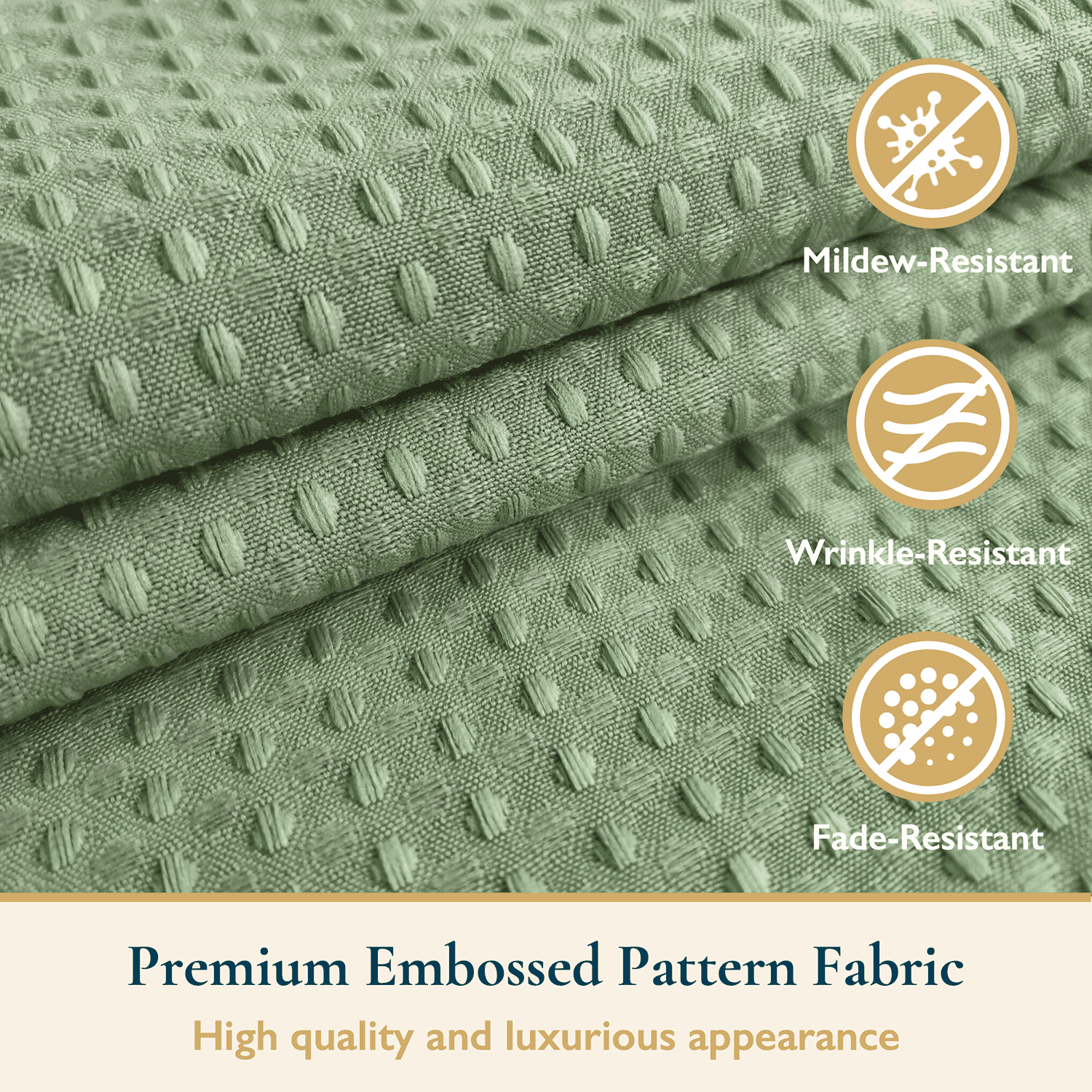 ComfiTime Fabric Shower Curtain with Hooks – 230 GSM Heavy-Duty Weighted-Hem Hotel Luxury Cloth Bathroom Curtain, Water-Repellent, Mold/Mildew-Resistant, Machine-Washable, 72 x 72, Embossed, Green