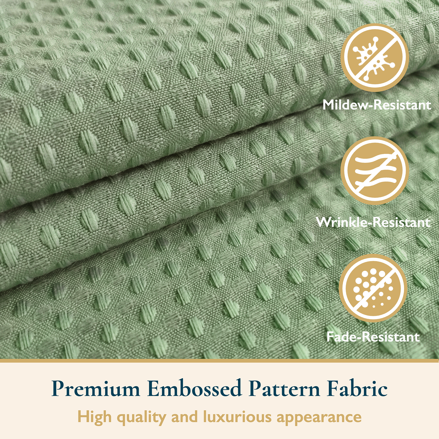 ComfiTime Fabric Shower Curtain With Hooks, 72x72, Green Embossed photo 3