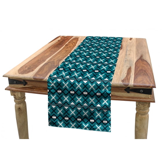 Abstract Table Runner, Manifold Geometric Image Crosses Triangles Rectangles Symmetrical Design, Dining Room Kitchen Rectangular Runner, 3 Sizes, by Ambesonne